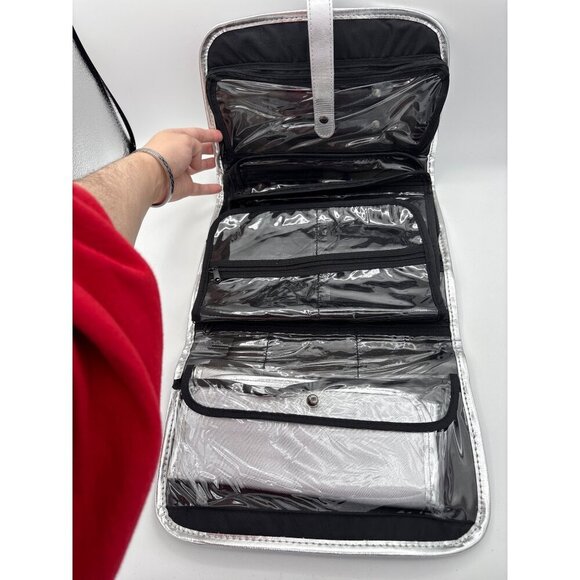 Silver Foldable Travel Jewelry Organizer With Embellished Button Closure - Picture 7 of 10